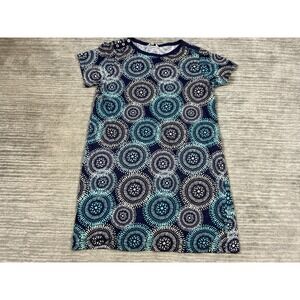 Coral Bay Dress Womens Large Blue Short Sleeve Knee Length‎ 100% Cotton